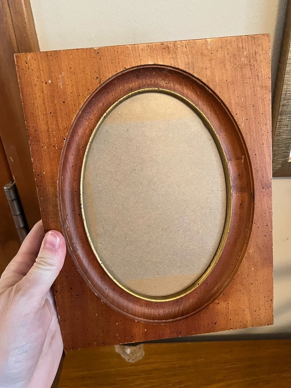 Vintage Wooden Round Glass Picture Frame